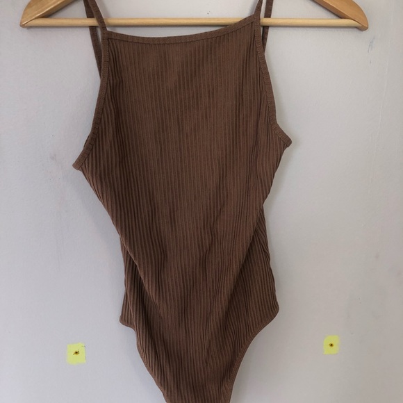 brown open back bodysuit